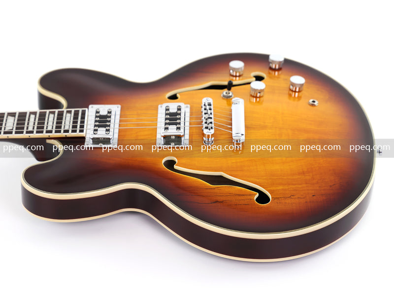 6-String ES-Style Semi-Hollow Body Electric Guitar with Spalted Maple Veneer Top (HY-2507)