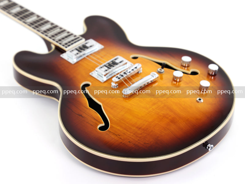 6-String ES-Style Semi-Hollow Body Electric Guitar with Spalted Maple Veneer Top (HY-2507)