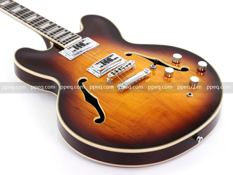 6-String ES-Style Semi-Hollow Body Electric Guitar with Spalted Maple Veneer Top (HY-2507)