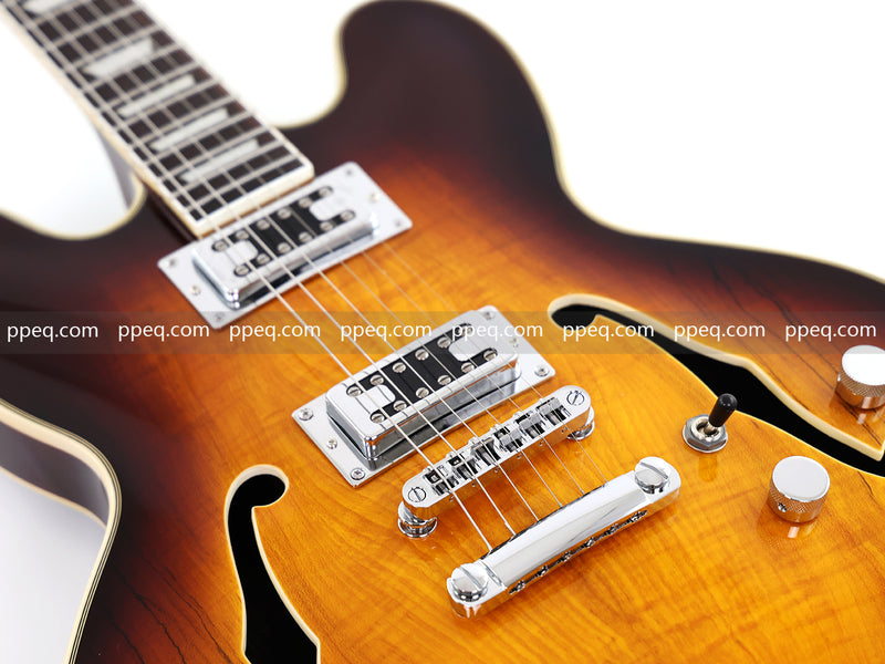 6-String ES-Style Semi-Hollow Body Electric Guitar with Spalted Maple Veneer Top (HY-2507)