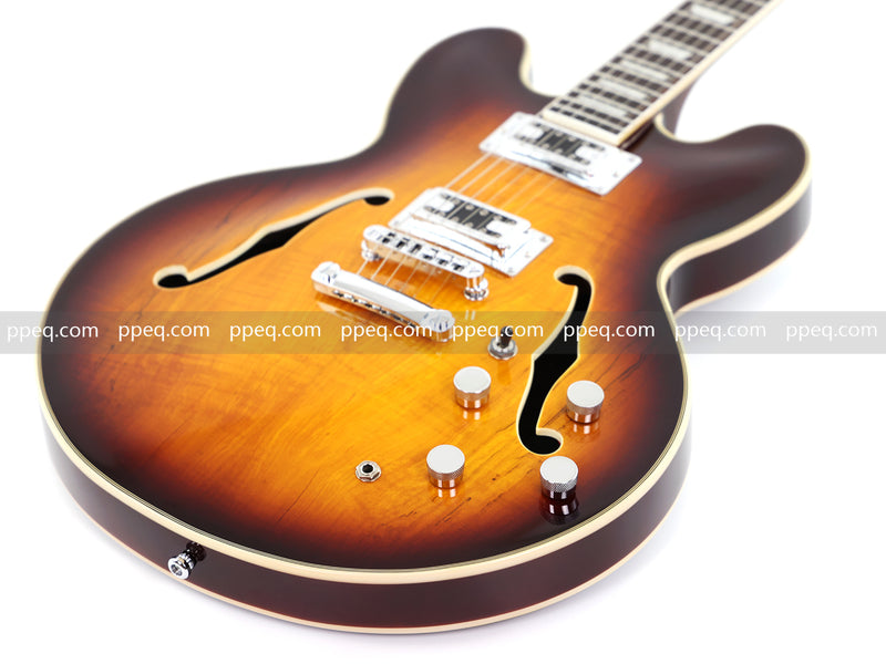6-String ES-Style Semi-Hollow Body Electric Guitar with Spalted Maple Veneer Top (HY-2507)