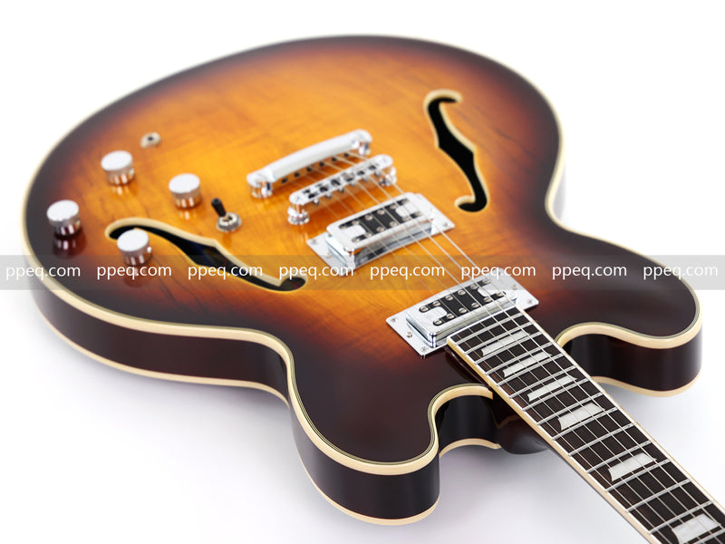 6-String ES-Style Semi-Hollow Body Electric Guitar with Spalted Maple Veneer Top (HY-2507)