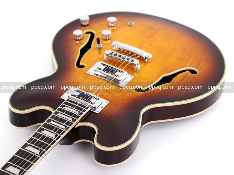 6-String ES-Style Semi-Hollow Body Electric Guitar with Spalted Maple Veneer Top (HY-2507)