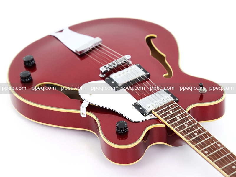 6-String ES-Style Semi-Hollow Body Electric Guitar with Sparkling Red Metallic Finish (HY-2508)