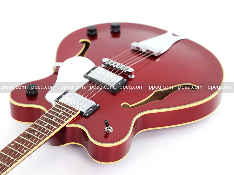 6-String ES-Style Semi-Hollow Body Electric Guitar with Sparkling Red Metallic Finish (HY-2508)