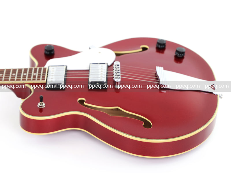 6-String ES-Style Semi-Hollow Body Electric Guitar with Sparkling Red Metallic Finish (HY-2508)