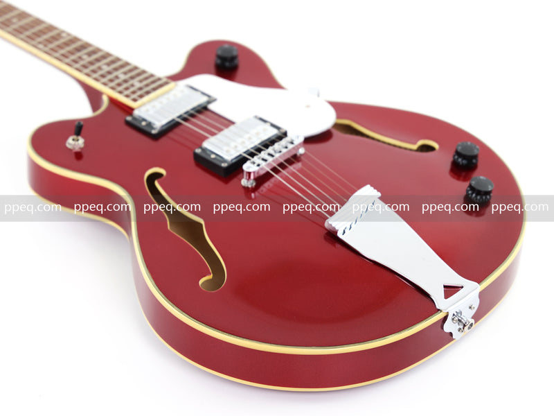 6-String ES-Style Semi-Hollow Body Electric Guitar with Sparkling Red Metallic Finish (HY-2508)