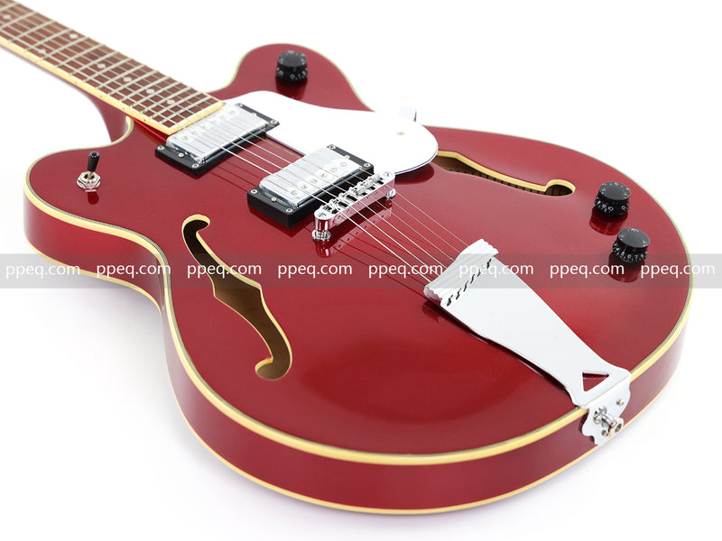 6-String ES-Style Semi-Hollow Body Electric Guitar with Sparkling Red Metallic Finish (HY-2508)