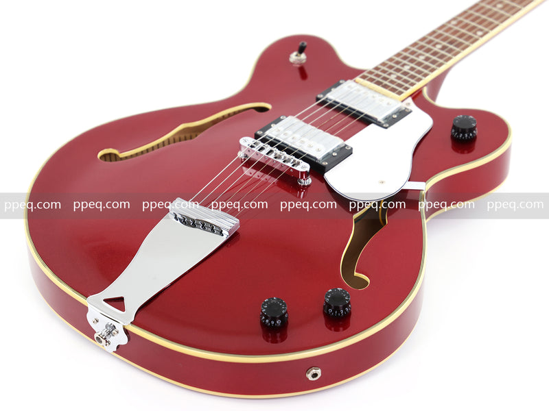 6-String ES-Style Semi-Hollow Body Electric Guitar with Sparkling Red Metallic Finish (HY-2508)
