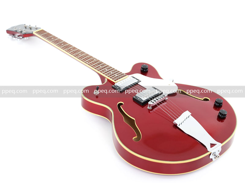 6-String ES-Style Semi-Hollow Body Electric Guitar with Sparkling Red Metallic Finish (HY-2508)