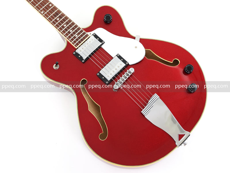 6-String ES-Style Semi-Hollow Body Electric Guitar with Sparkling Red Metallic Finish (HY-2508)