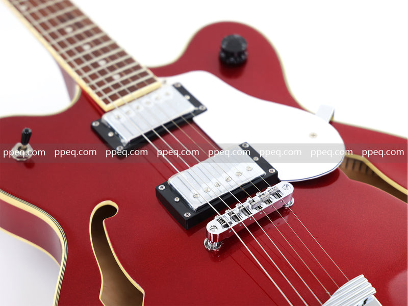 6-String ES-Style Semi-Hollow Body Electric Guitar with Sparkling Red Metallic Finish (HY-2508)