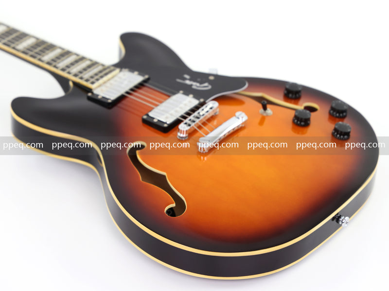 6-String ES-Style Semi-Hollow Body Electric Guitar with Sunburst Gloss Finish (YMZ-153)