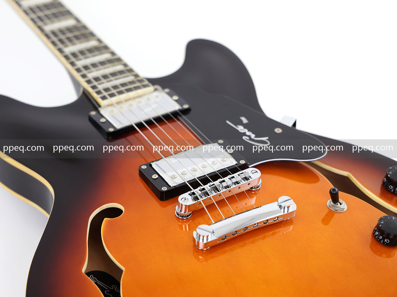 6-String ES-Style Semi-Hollow Body Electric Guitar with Sunburst Gloss Finish (YMZ-153)