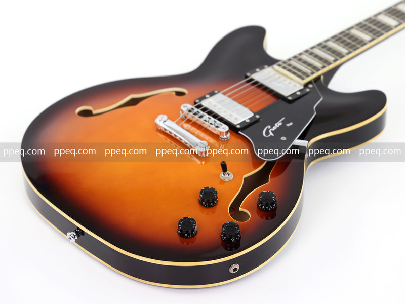 6-String ES-Style Semi-Hollow Body Electric Guitar with Sunburst Gloss Finish (YMZ-153)