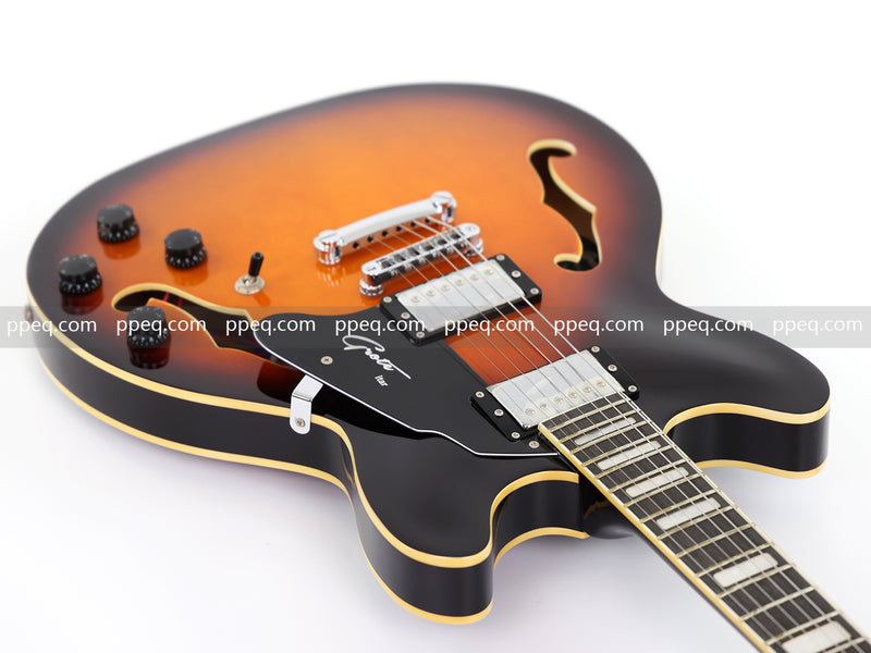 6-String ES-Style Semi-Hollow Body Electric Guitar with Sunburst Gloss Finish (YMZ-153)