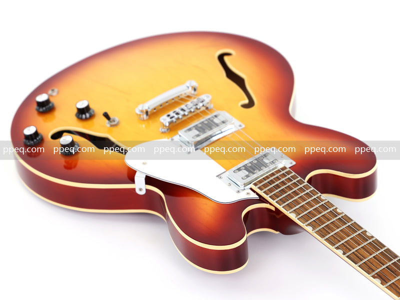 6-String ES-Style Semi-Hollow Body Electric Guitar with Sunburst Gloss Finish (HY-2502)