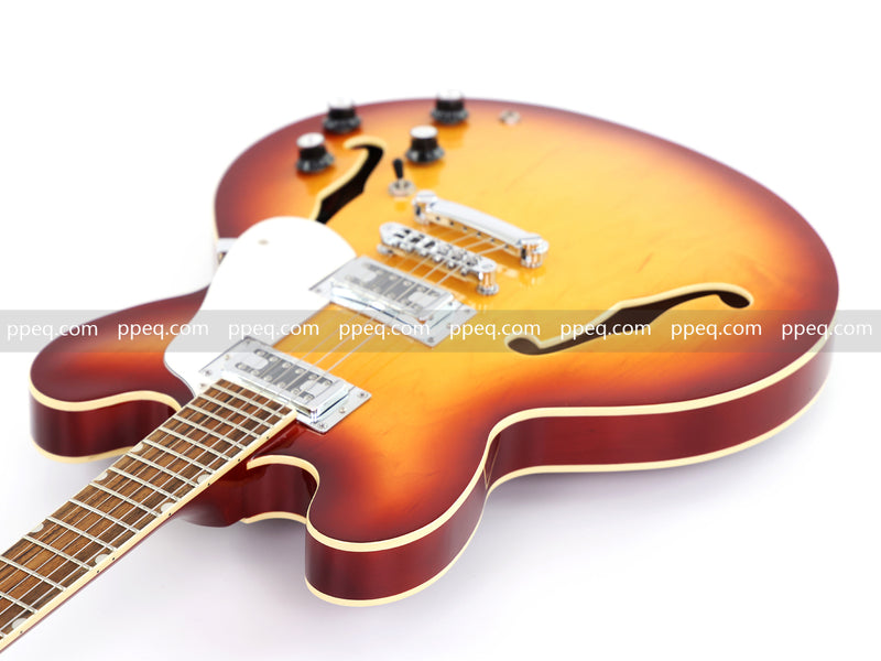 6-String ES-Style Semi-Hollow Body Electric Guitar with Sunburst Gloss Finish (HY-2502)