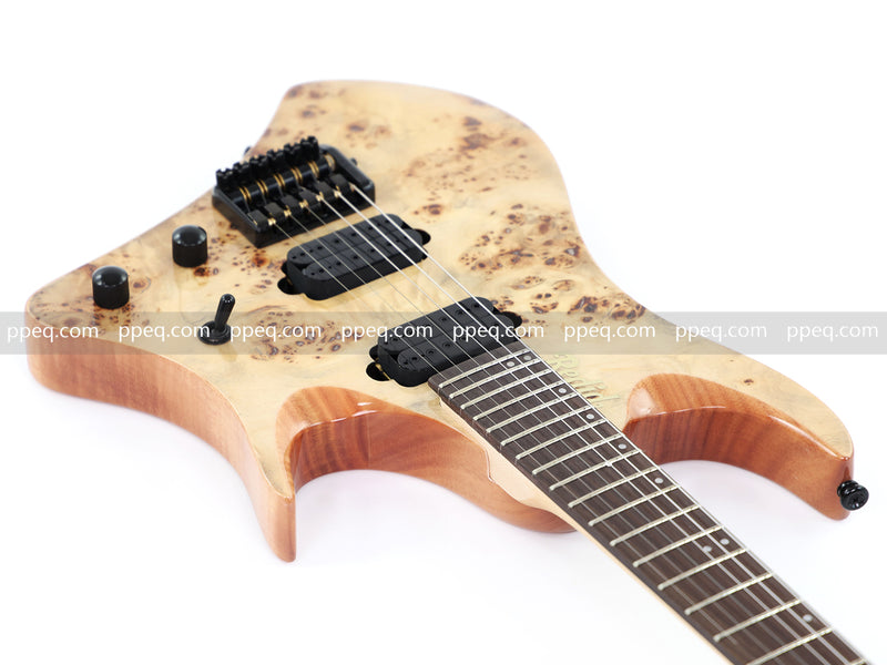 6-String Headless Electric Guitar with Burl Maple Veneer Top (YY-642)