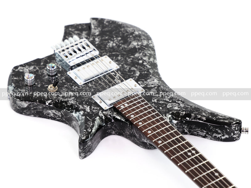 6-String Headless Electric Guitar with Gloss Meteorite Black Ice Finish (DS-756)