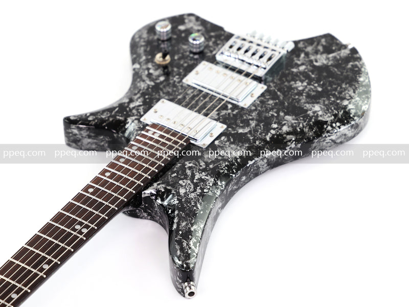 6-String Headless Electric Guitar with Gloss Meteorite Black Ice Finish (DS-756)