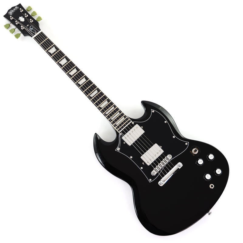 6-String SG-Style Electric Guitar with Gloss Black Finish (LYM-490-B, B Level)