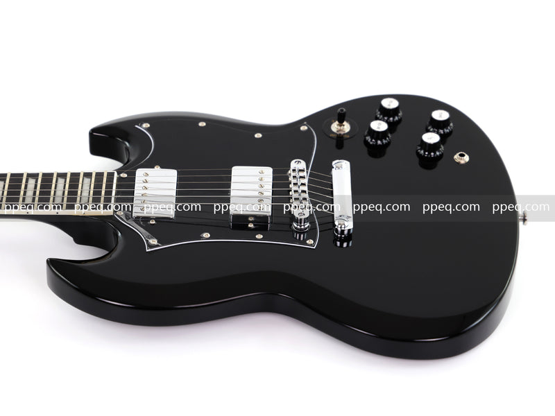 6-String SG-Style Electric Guitar with Gloss Black Finish (LYM-490-B, B Level)