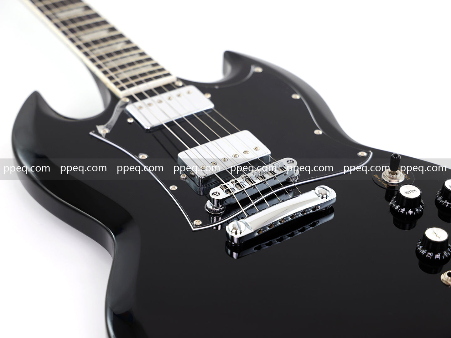 6-String SG-Style Electric Guitar with Gloss Black Finish (LYM-490