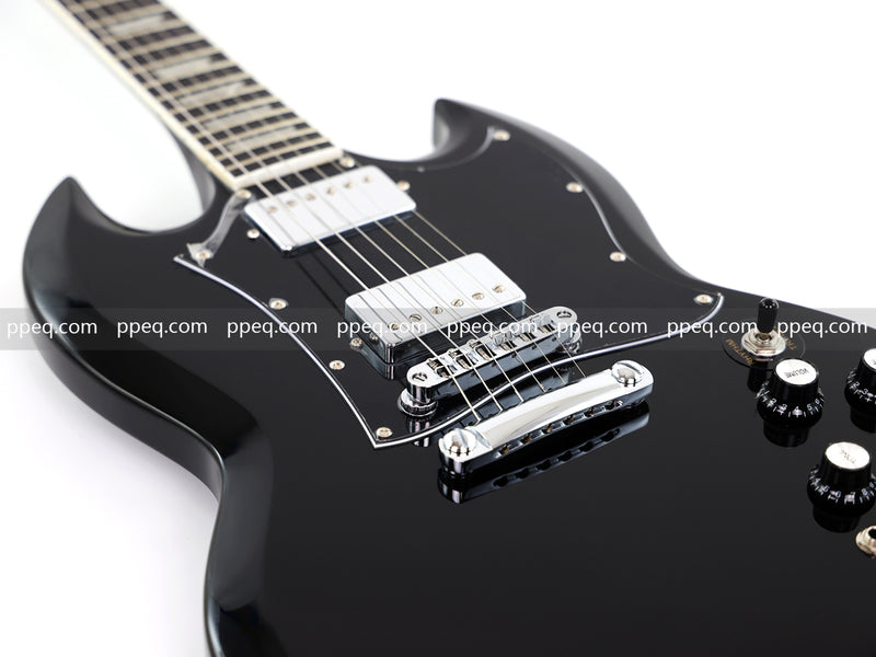 6-String SG-Style Electric Guitar with Gloss Black Finish (LYM-490-B, B Level)