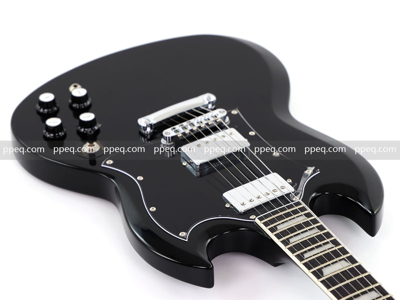 6-String SG-Style Electric Guitar with Gloss Black Finish (LYM-490-B, B Level)