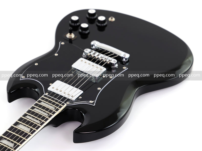 6-String SG-Style Electric Guitar with Gloss Black Finish (LYM-490-B, B Level)
