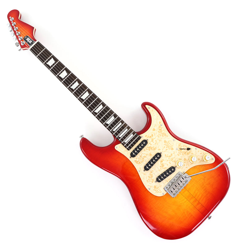 6-String ST-Style Neck-Through Electric Guitar with Gloss Cherry Sunburst Finish (11759, Limited Edition)