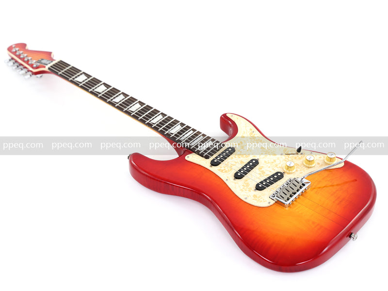 6-String ST-Style Neck-Through Electric Guitar with Gloss Cherry Sunburst Finish (11759, Limited Edition)