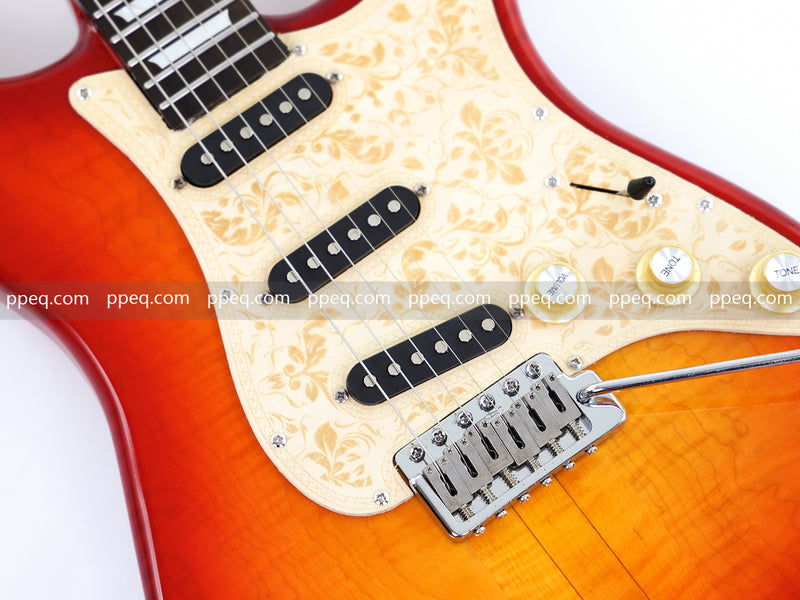 6-String ST-Style Neck-Through Electric Guitar with Gloss Cherry Sunburst Finish (11759, Limited Edition)