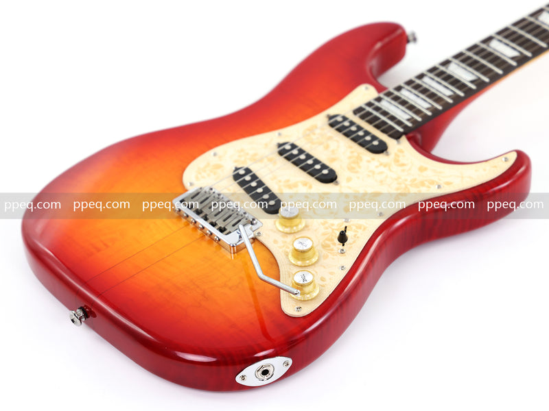 6-String ST-Style Neck-Through Electric Guitar with Gloss Cherry Sunburst Finish (11759, Limited Edition)