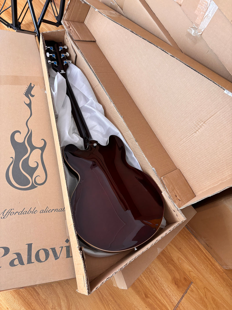 6-String ES-Style Semi-Hollow Body Electric Guitar with Spalted Maple Veneer Top (HY-2507)