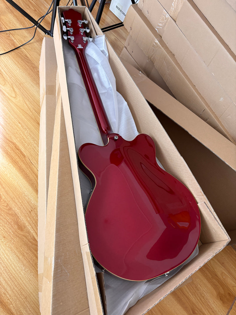 6-String ES-Style Semi-Hollow Body Electric Guitar with Sparkling Red Metallic Finish (HY-2508)