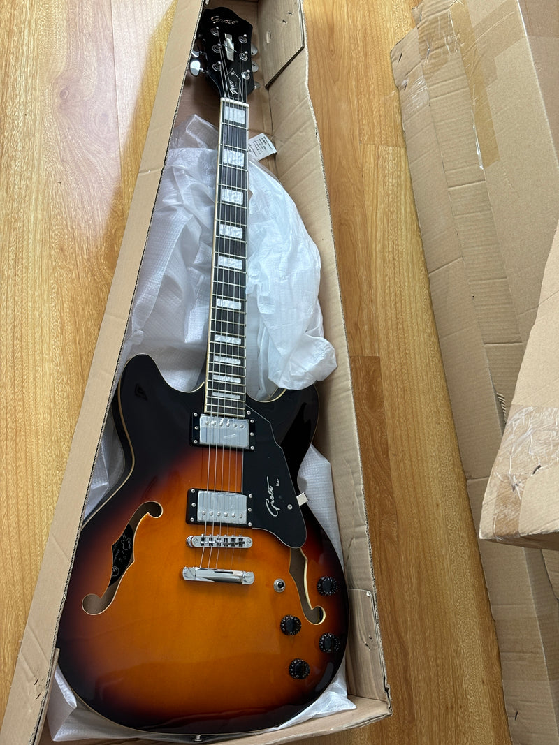 6-String ES-Style Semi-Hollow Body Electric Guitar with Sunburst Gloss Finish (YMZ-153)