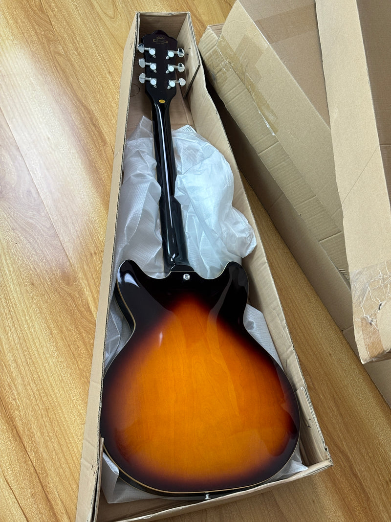 6-String ES-Style Semi-Hollow Body Electric Guitar with Sunburst Gloss Finish (YMZ-153)