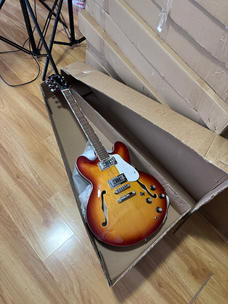 6-String ES-Style Semi-Hollow Body Electric Guitar with Sunburst Gloss Finish (HY-2502)