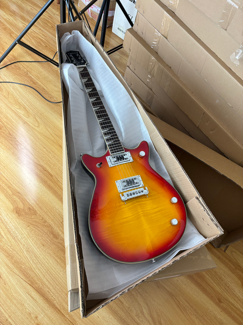 6-String Gloss Finish Electric Guitar with Flamed Maple Veneer Top (HY-2504)