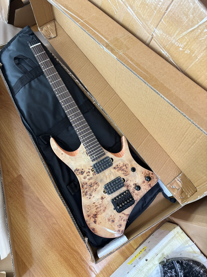 6-String Headless Electric Guitar with Burl Maple Veneer Top (YY-642)