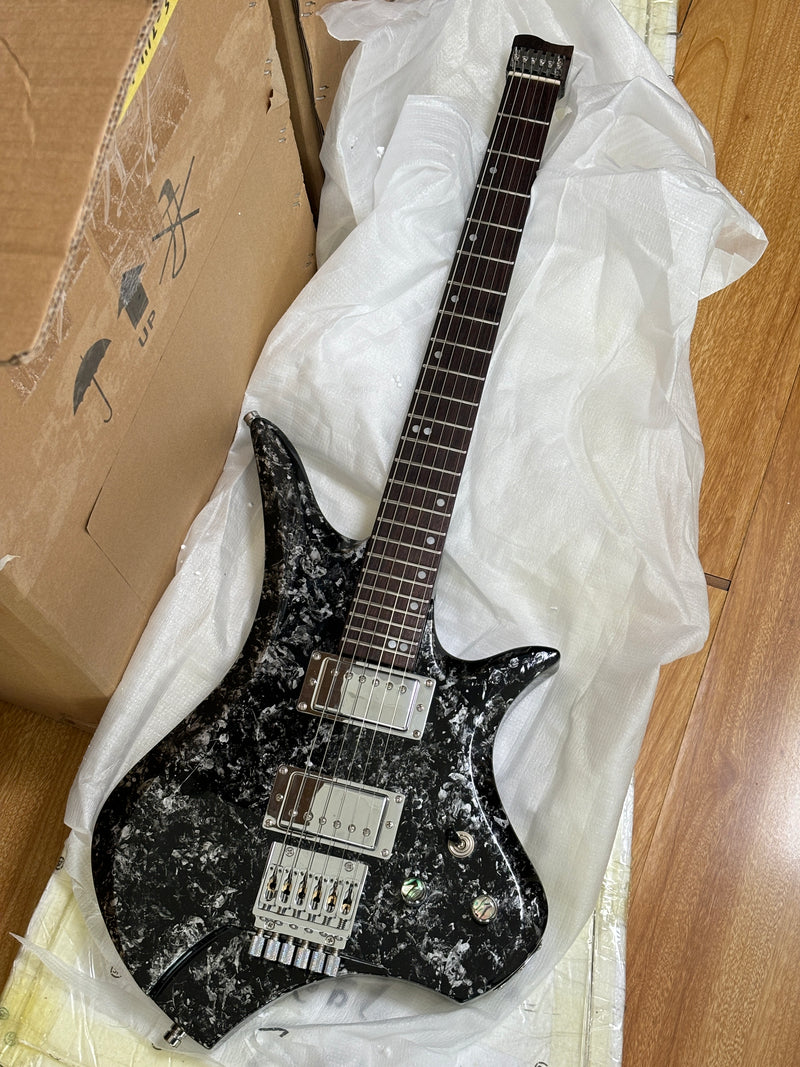 6-String Headless Electric Guitar with Gloss Meteorite Black Ice Finish (DS-756)