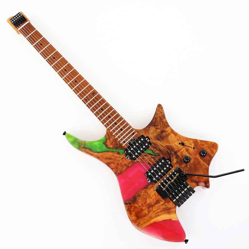 6-String Tapered Neck ResinBurl Body Headless Electric Guitar (PHG-007)