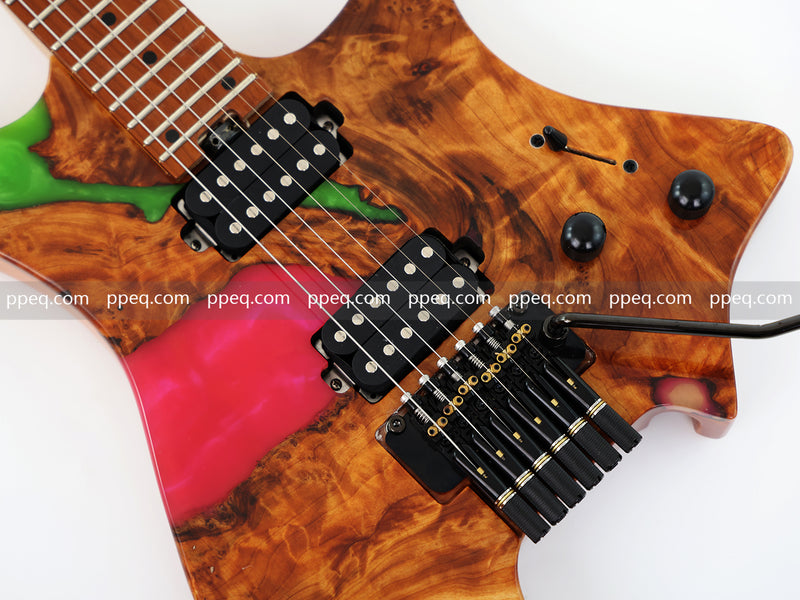 6-String Tapered Neck ResinBurl Body Headless Electric Guitar (PHG-007)