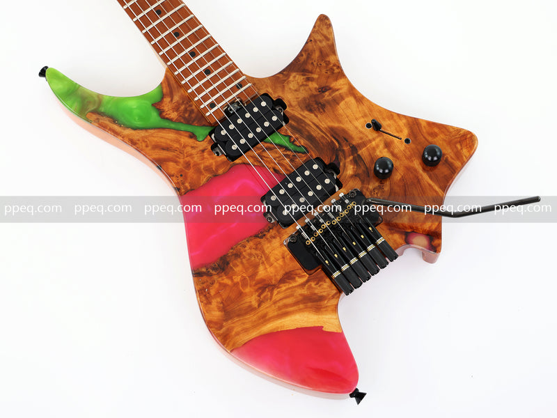 6-String Tapered Neck ResinBurl Body Headless Electric Guitar (PHG-007)