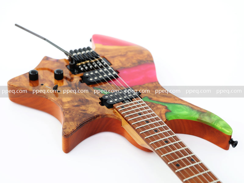 6-String Tapered Neck ResinBurl Body Headless Electric Guitar (PHG-007)