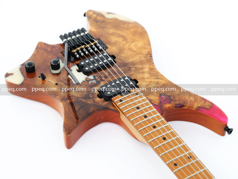 6-String Tapered Neck ResinBurl Body Headless Electric Guitar (PHG-010)