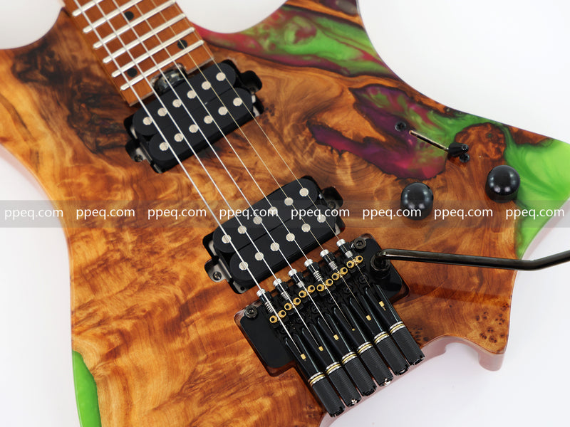 6-String Tapered Neck ResinBurl Body Headless Electric Guitar (PHG-011)