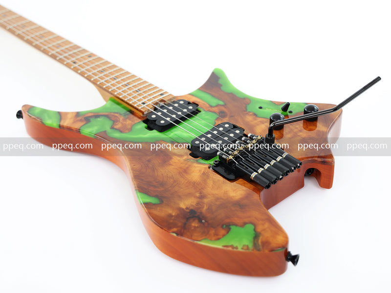 6-String Tapered Neck ResinBurl Body Headless Electric Guitar (PHG-012)